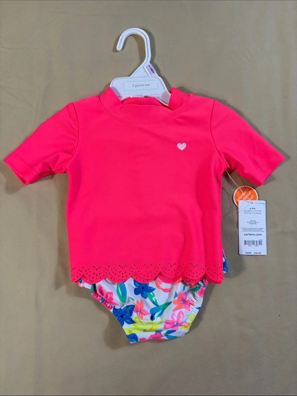Carter's NWT Pink Eyelet Rash Guard Floral Bikini Bottoms 2-Piece Swim Set 6-9M